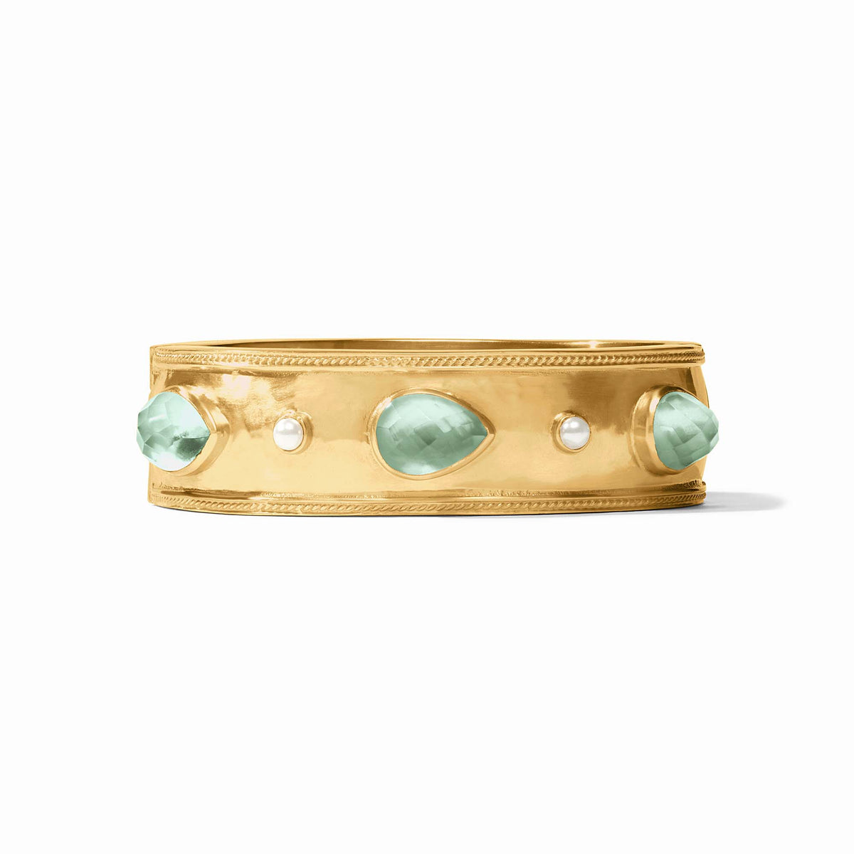 Julie Vos - Cannes Stone Statement Hinge Bangle, Iridescent Aquamarine Blue