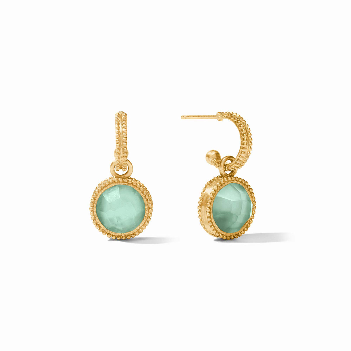 Julie Vos - Fleur-de-Lis Hoop & Charm Earring, Iridescent Aquamarine Blue