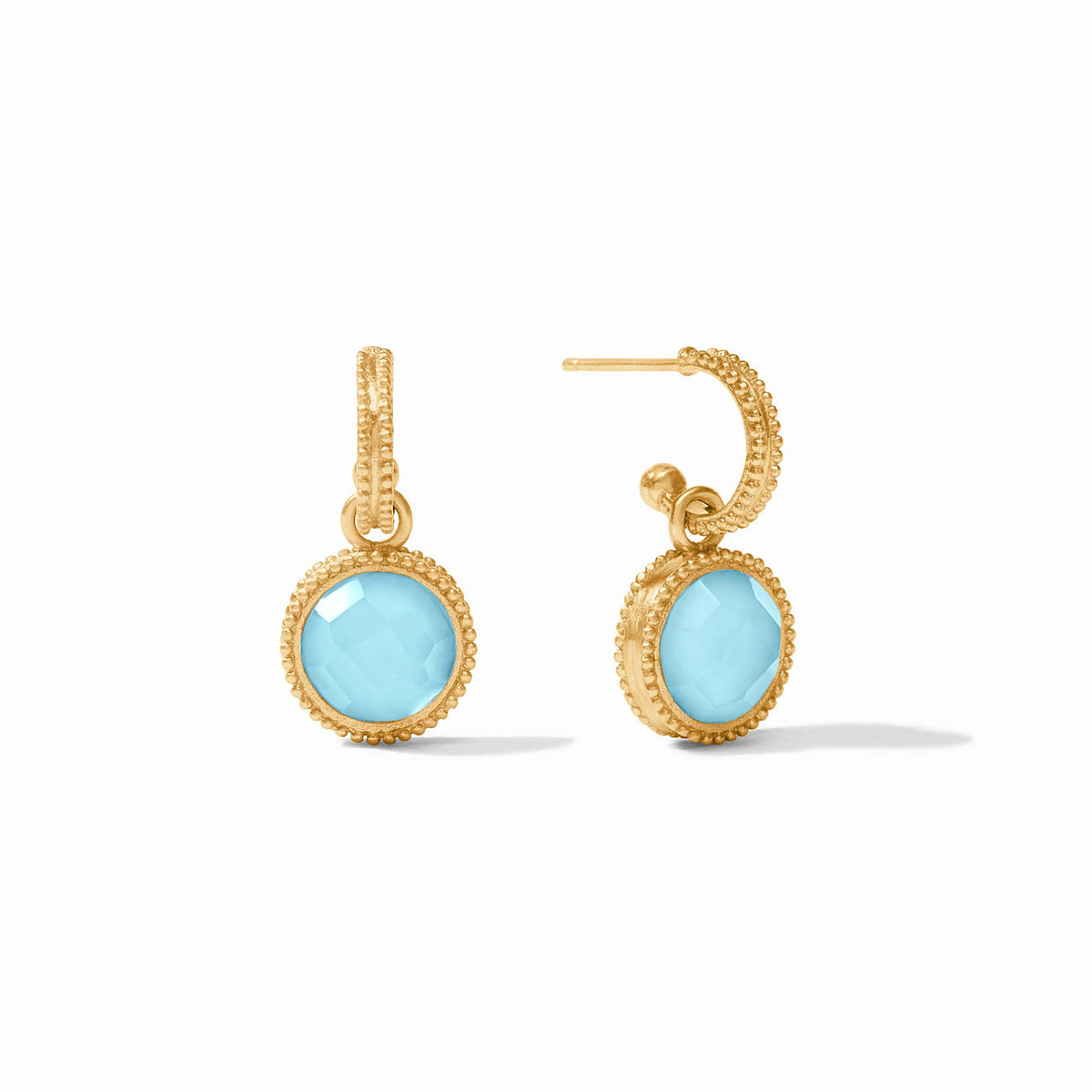 Julie Vos - Fleur-de-Lis Hoop & Charm Earring, Iridescent Capri Blue