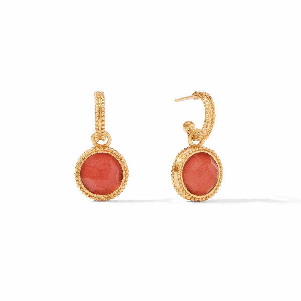 Julie Vos - Fleur-de-Lis Hoop & Charm Earring, Iridescent Coral