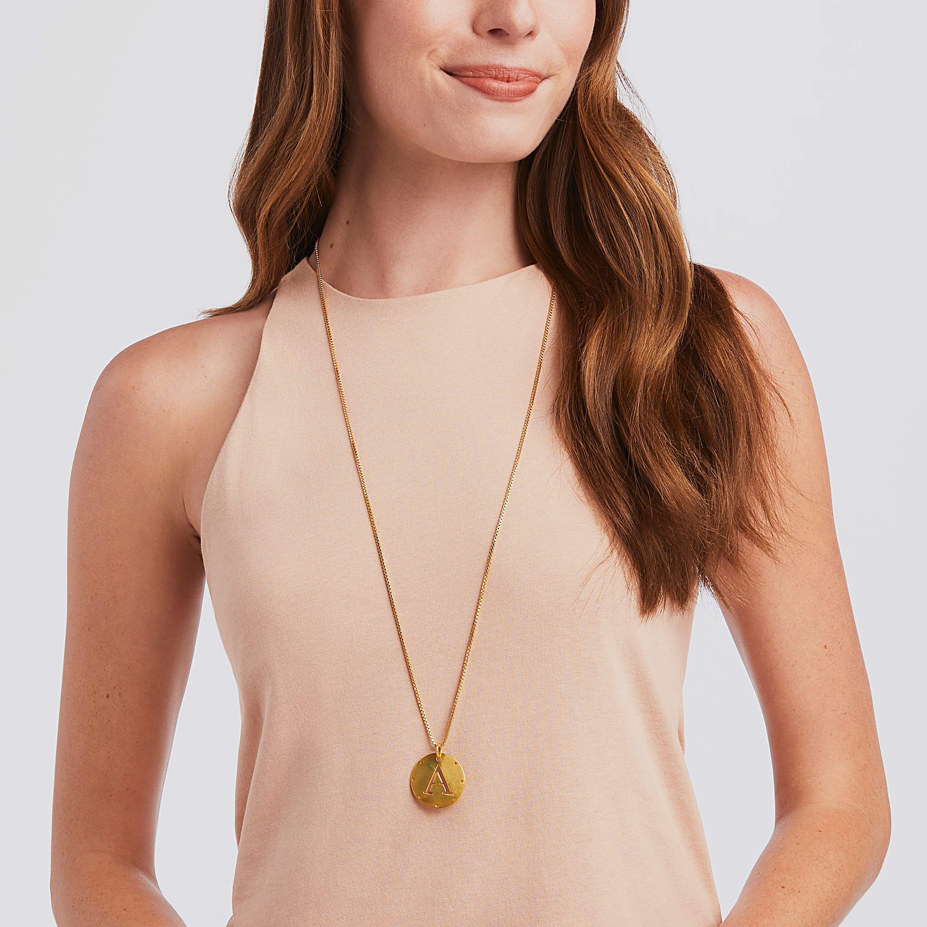 Long initial pendant on sale necklace