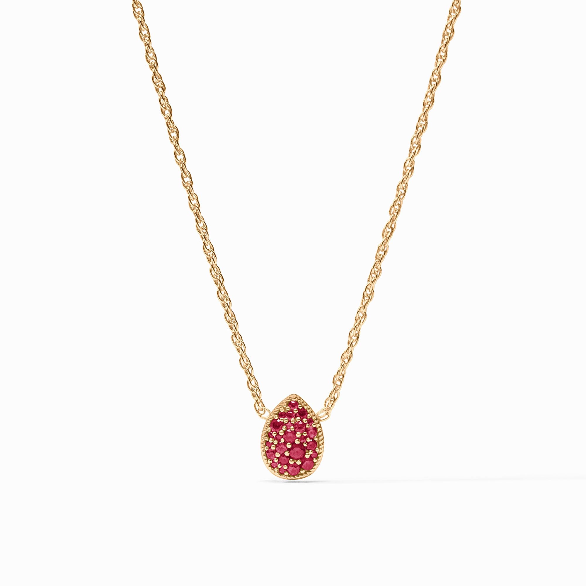 Birthstone Teardrop Delicate Necklace - Ruby - July