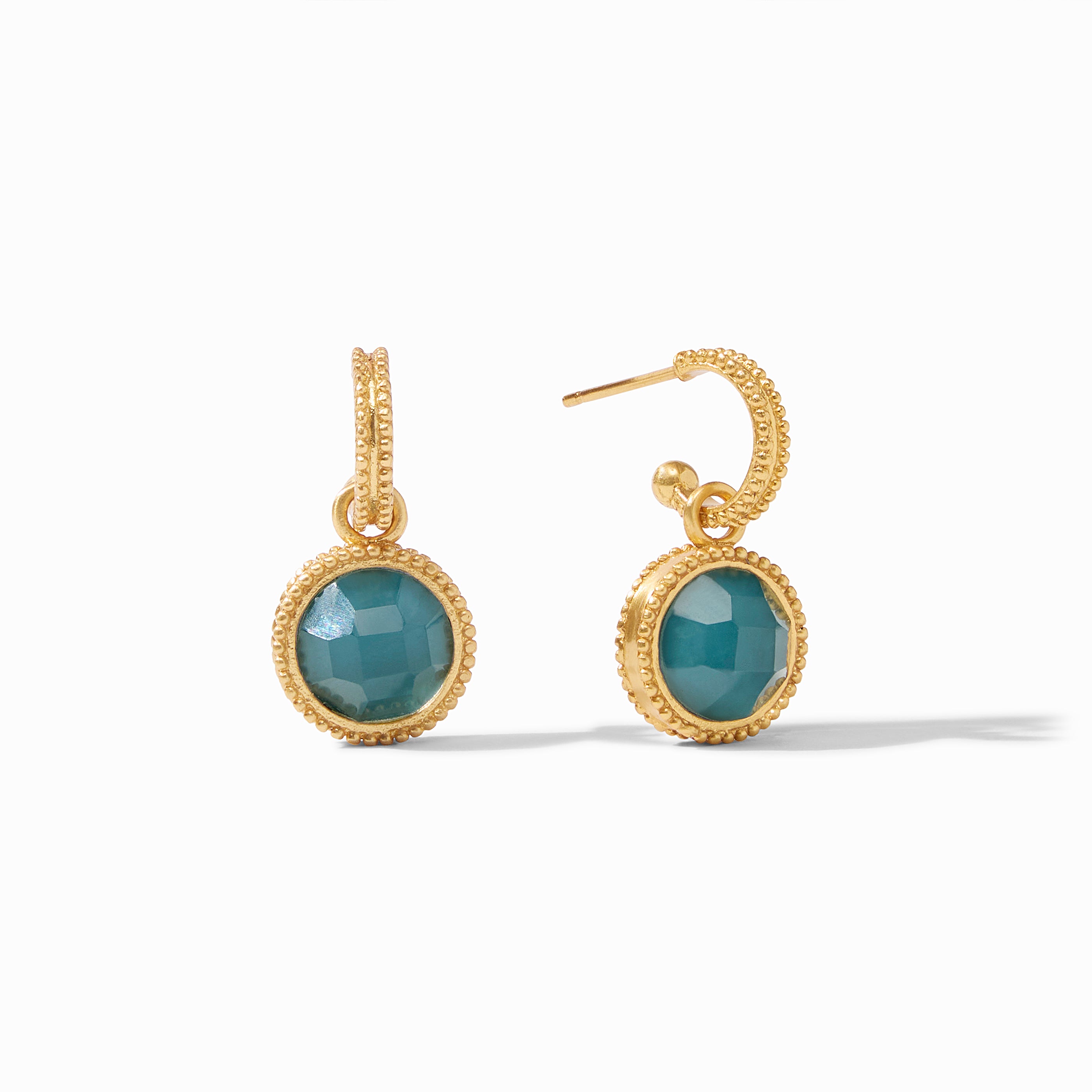 Julie Vos - Fleur-de-Lis Hoop &amp; Charm Earring, Iridescent Peacock Blue