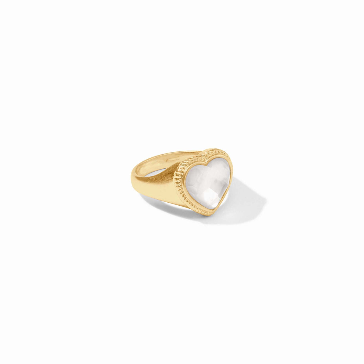 Julie Vos - Heart Signet Ring, Iridescent Clear Crystal / 8