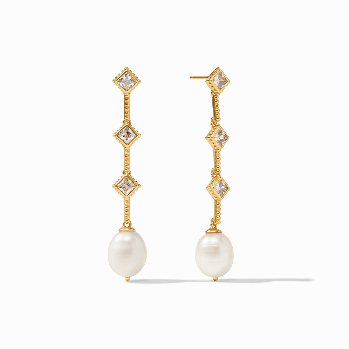 Noel Pearl Statement Earrings with CZ stations
