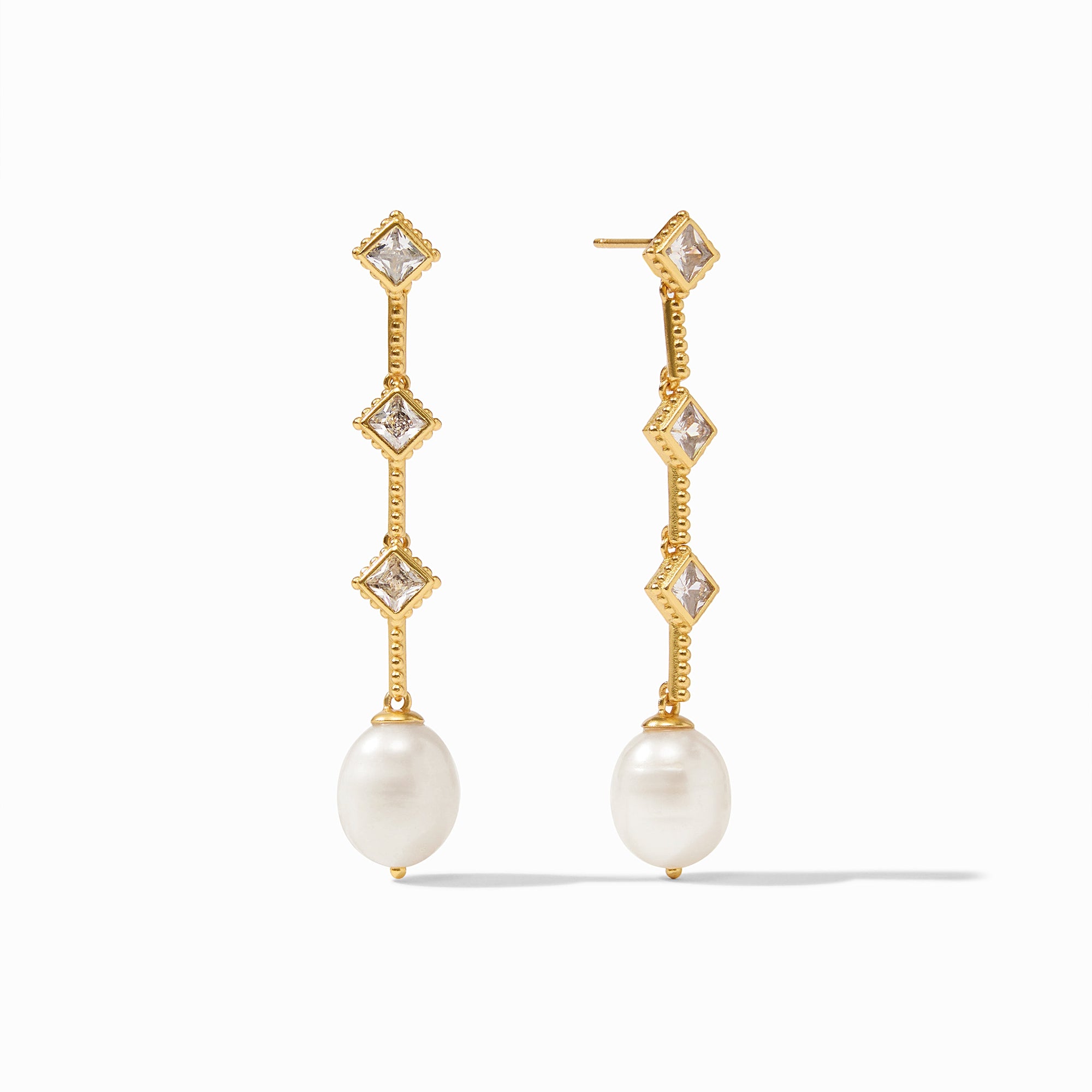 Noel Pearl Statement Earrings with CZ stations