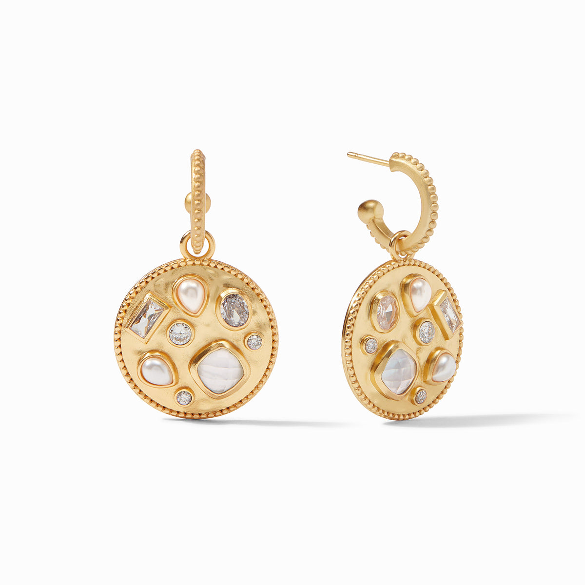 Julie Vos - Antonia Mosaic Hoop &amp; Charm Earring, Iridescent Clear Crystal