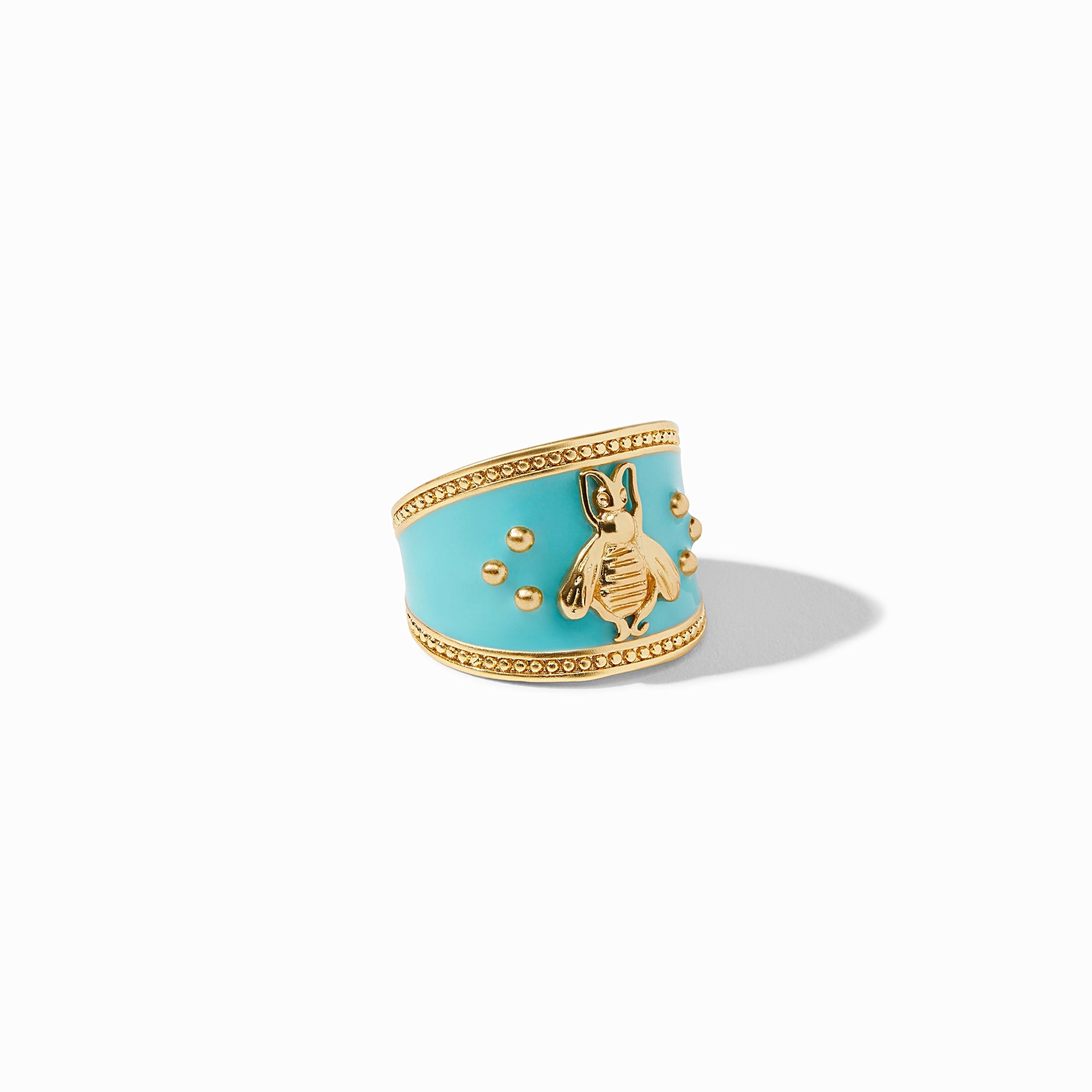 Crest Ring in Bahamian Blue Enamel, Bahamian Blue Enamel, bamboo collection, rings, joy of gifting, bee, best seller