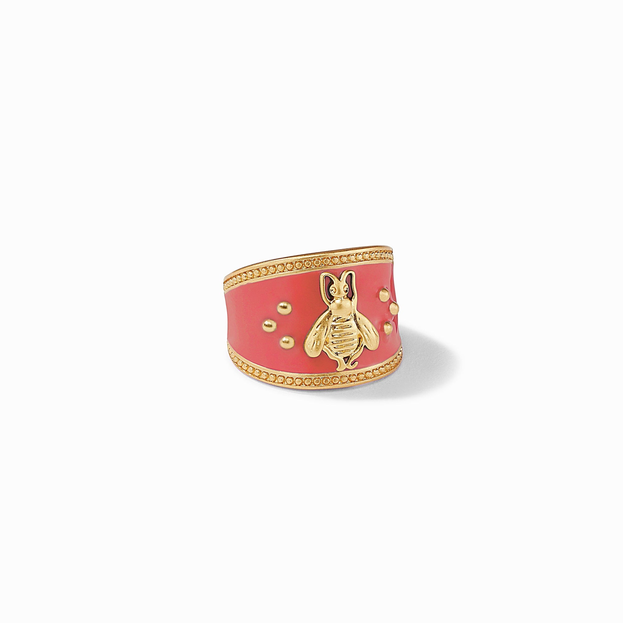 Crest Ring in Coral Enamel, Coral Enamel, resort 2022, spotlight enamel jewels, summer in color