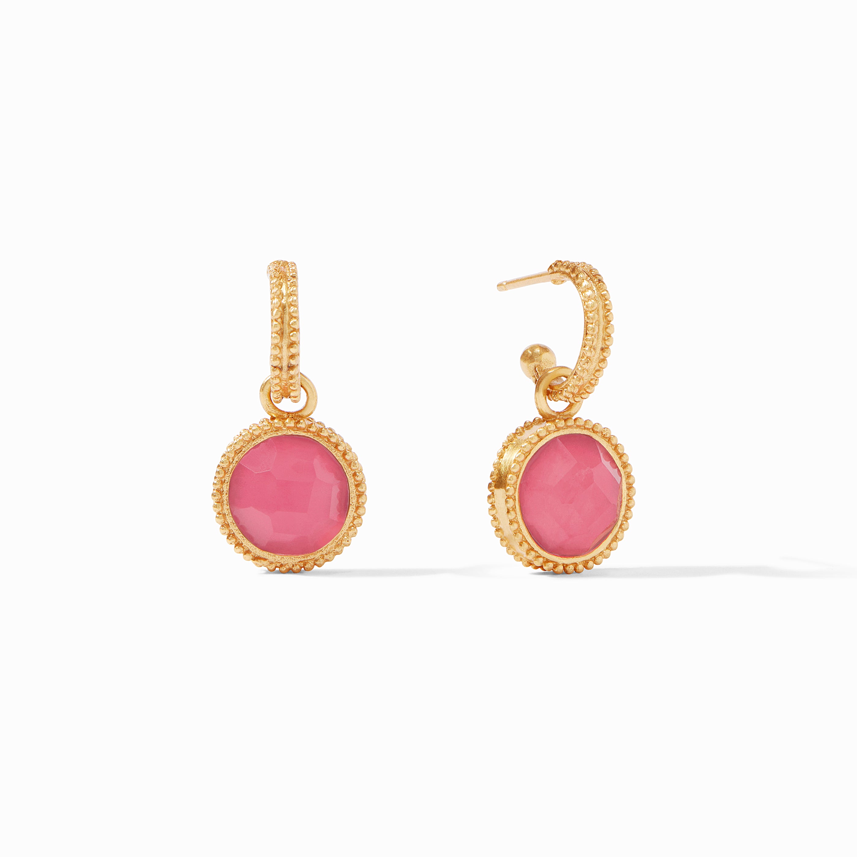 Julie Vos - Fleur-de-Lis Hoop &amp; Charm Earring, Iridescent Peony Pink