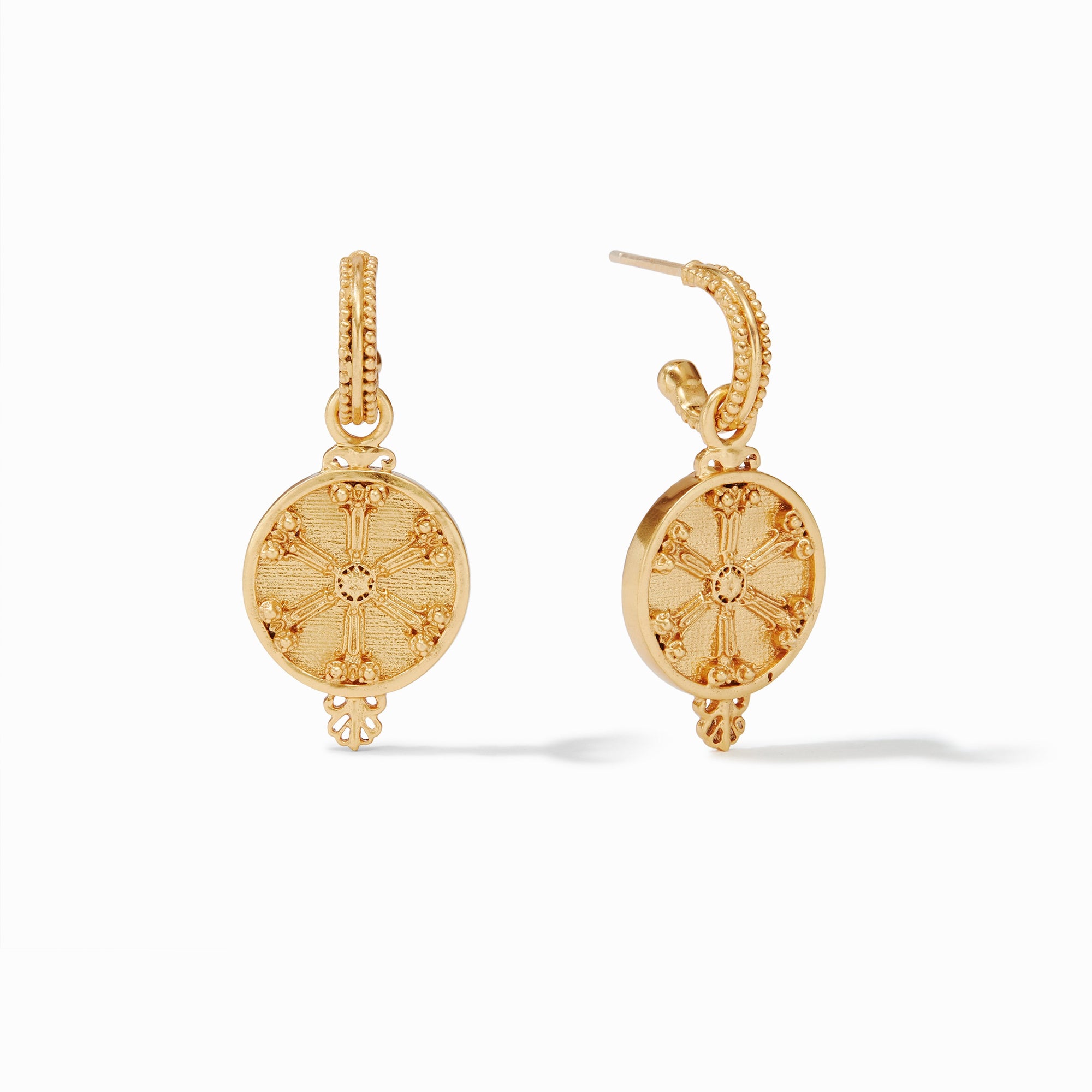 carousel, {{ PDP Meridian Hoop & Charm earring gold side - centered view }}