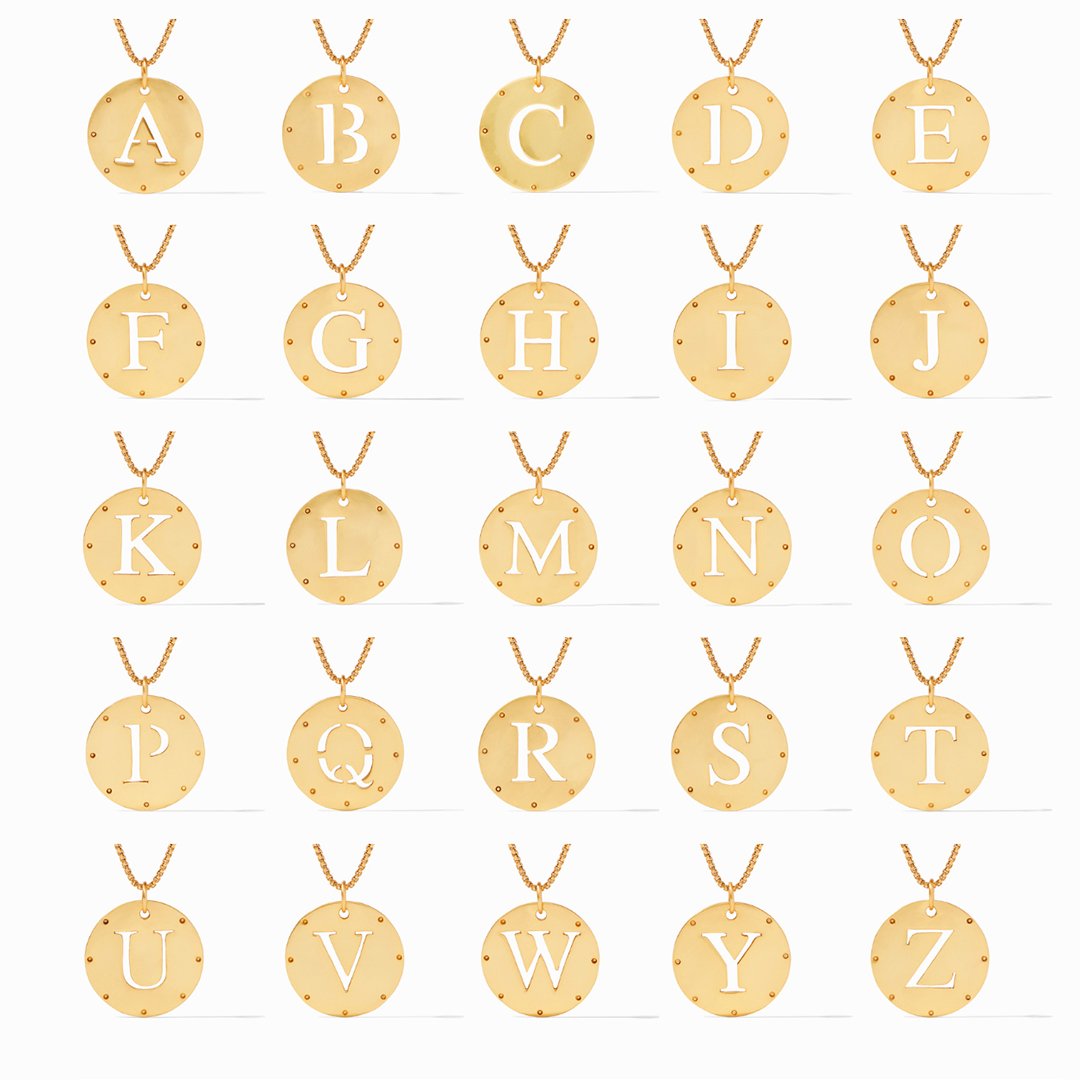 carousel, {{ Monogram Gold Pendant Necklace showing all available letters }}