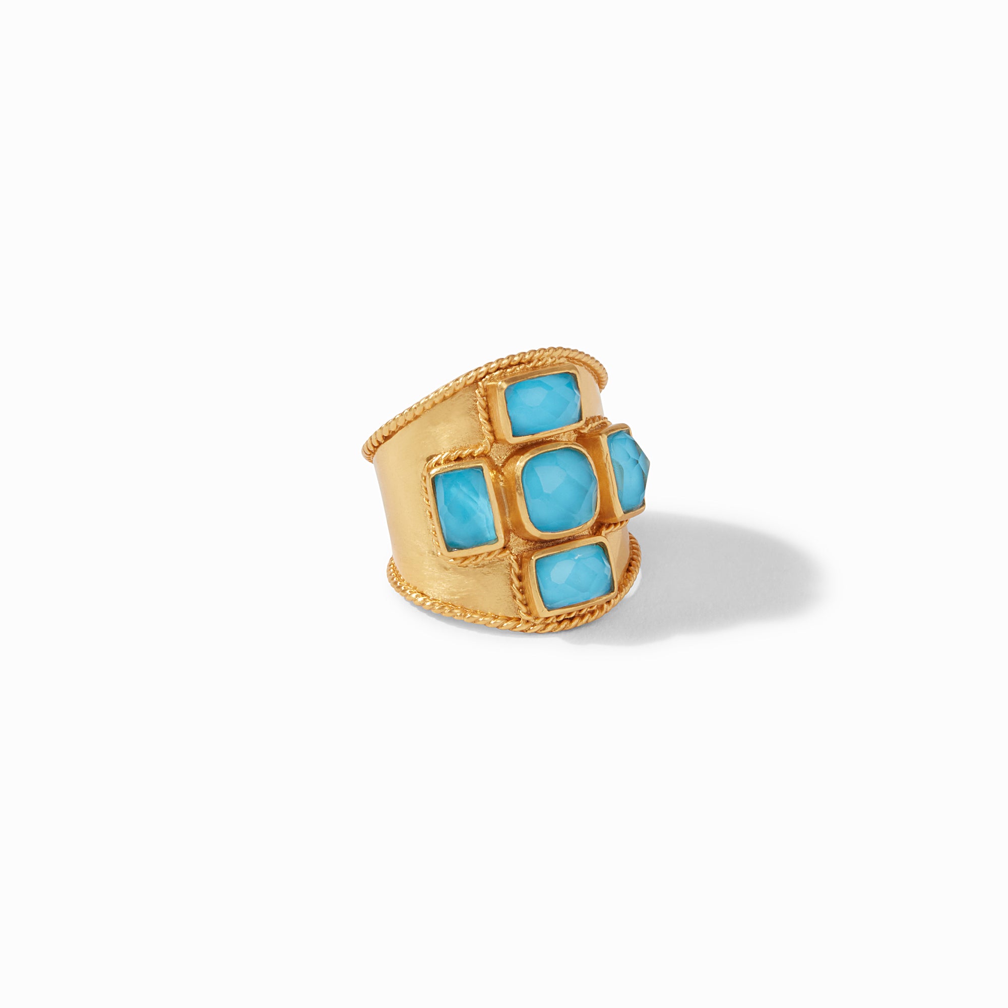 Julie Vos - Savoy Statement Ring, Iridescent Pacific Blue / 8, Iridescent Pacific Blue, savoy bracelet, summer in color, arm party, travel jewels palm springs, summer in pacific blue
